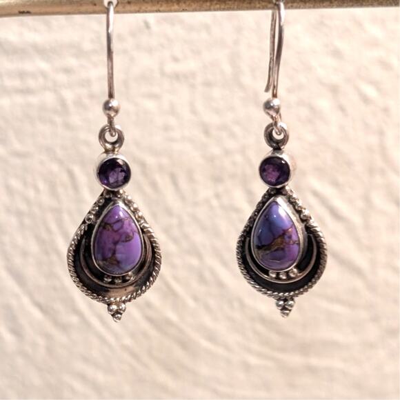 Purple Stone Purple Gemstone 925 Sterling Silver Dangle Earrings